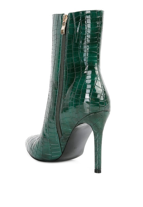 Jasmine Patent Ankle Boots-Dark Green-Avah
