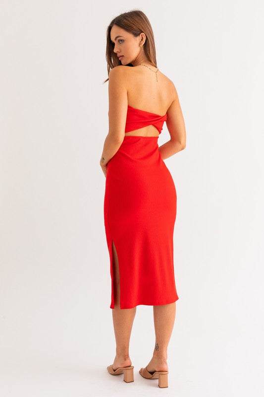 Twisted Knot Top Red Midi Dress-Avah Couture