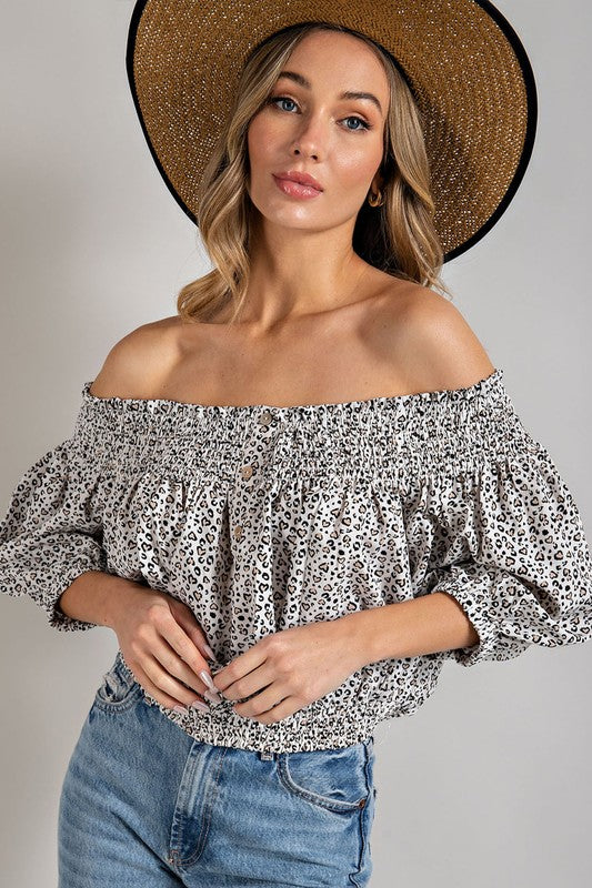 Unbelievably Adorable Smocked Off The Shoulder Top - Animal Print-AVAH