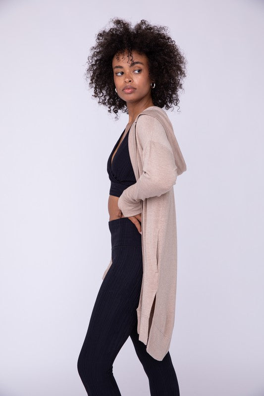 Lindsey Longline Hooded Cardigan with Pockets-Natural-Avah