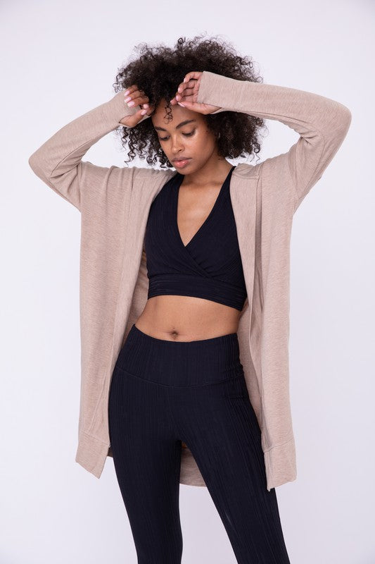 Lindsey Longline Hooded Cardigan with Pockets-Natural-Avah