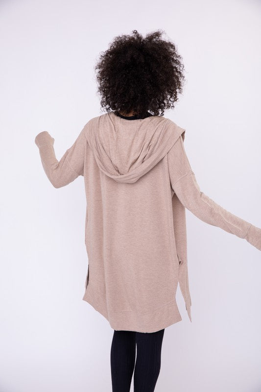 Lindsey Longline Hooded Cardigan with Pockets-Natural-Avah