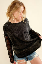 Lucky Star Sequin Top - Charcoal-Avah