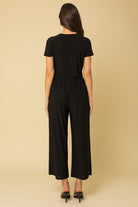 AVAH-Chic Noir Surplice Neck Cropped Jumpsuit-Black