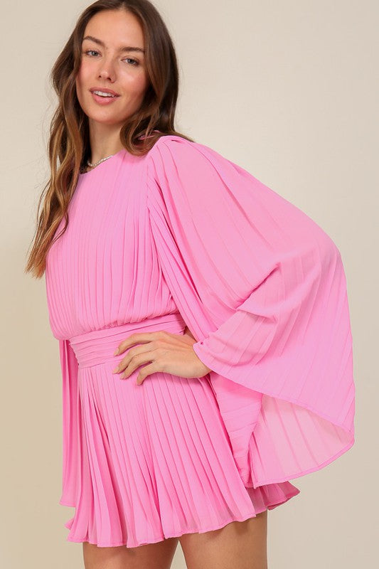 Dreamy Nights Pleated Long Sleeve Pink Romper-Avah Couture