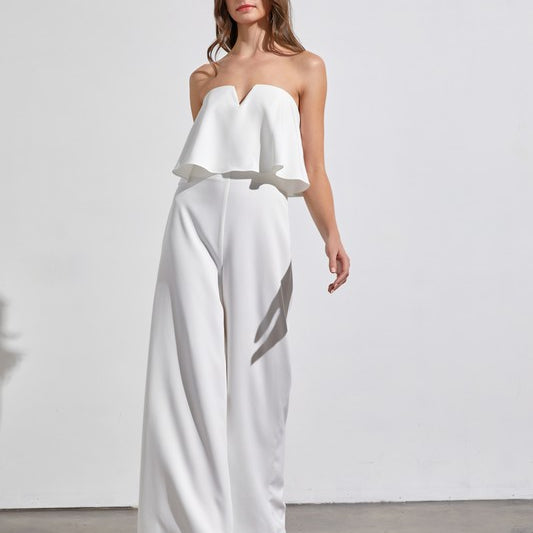 Captivating Allure Strapless Jumpsuit-Off White-Avah