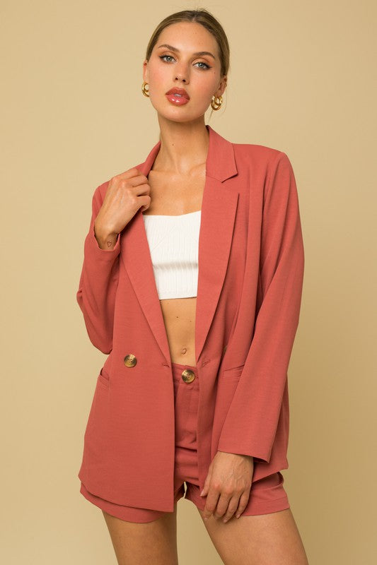 Touch Of Chic Double Breasted Blazer - Coral- AVAH