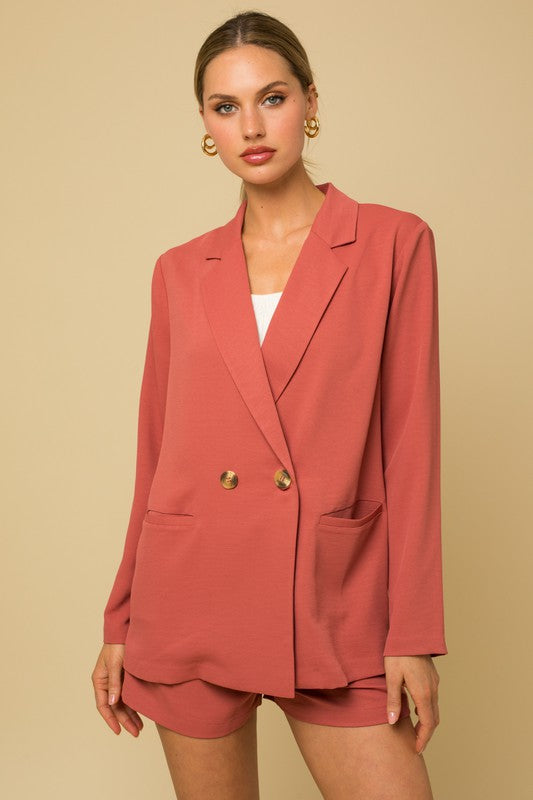 Touch Of Chic Double Breasted Blazer - Coral- AVAH