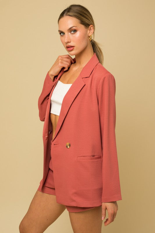 Touch Of Chic Double Breasted Blazer - Coral- AVAH