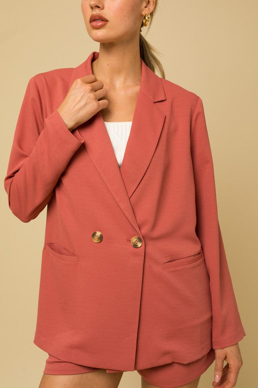Touch Of Chic Double Breasted Blazer - Coral- AVAH