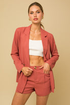 Touch Of Chic Double Breasted Blazer - Coral- AVAH