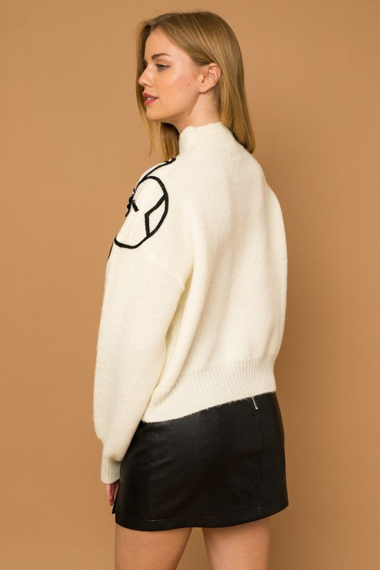 Fresh Cut Floral Mock Neck Sweater-Ivory-Black-Avah