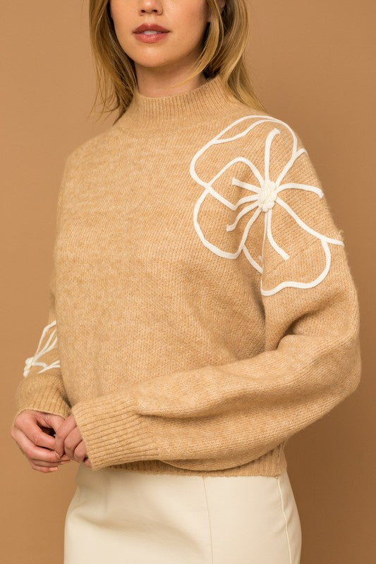 Fresh Cut Floral Sweater-Taupe-Ivory-Avah