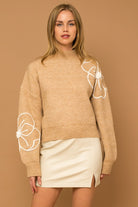 Fresh Cut Floral Sweater-Taupe-Ivory-Avah