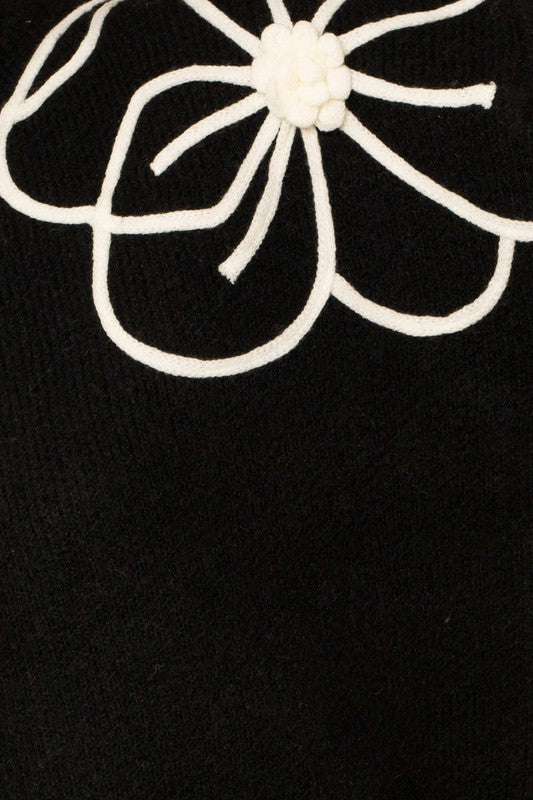 Fresh Cut Floral Mock Neck Sweater-Black-Ivory-Avah