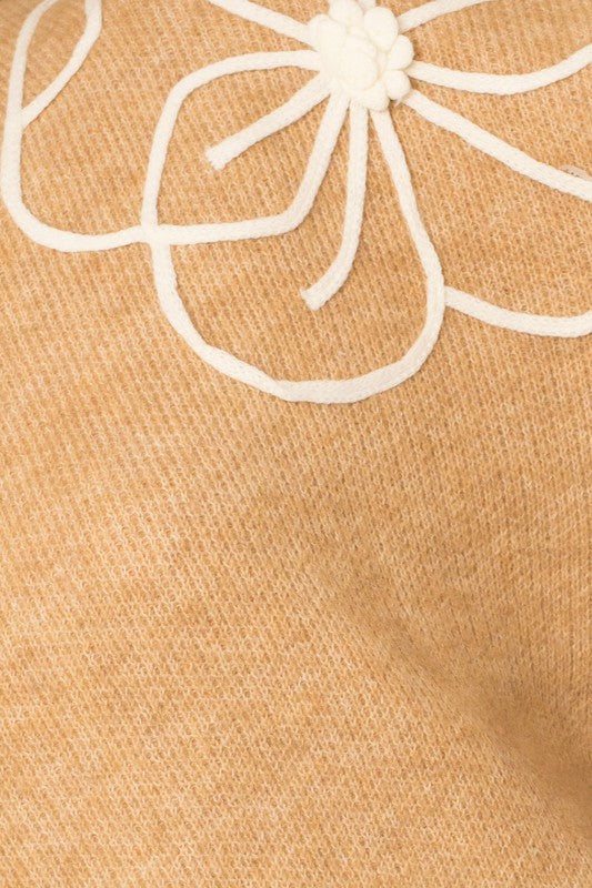Fresh Cut Floral Mock Neck Sweater-Taupe-Ivory-Avah