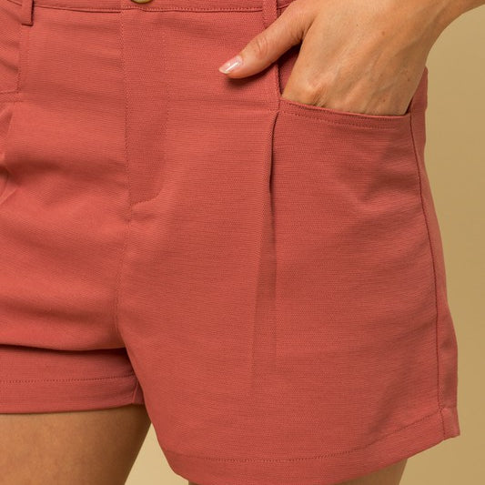 Beyond Basic Pleated Shorts - Coral-AVAH