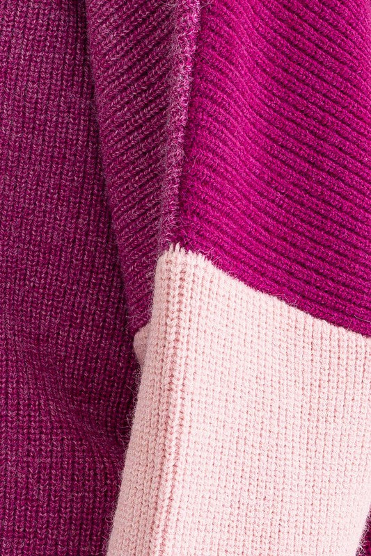 Bold Statement Color Block Sweater -Magenta-Avah