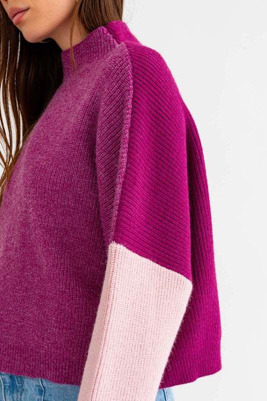 Bold Statement Color Block Sweater -Magenta-Avah