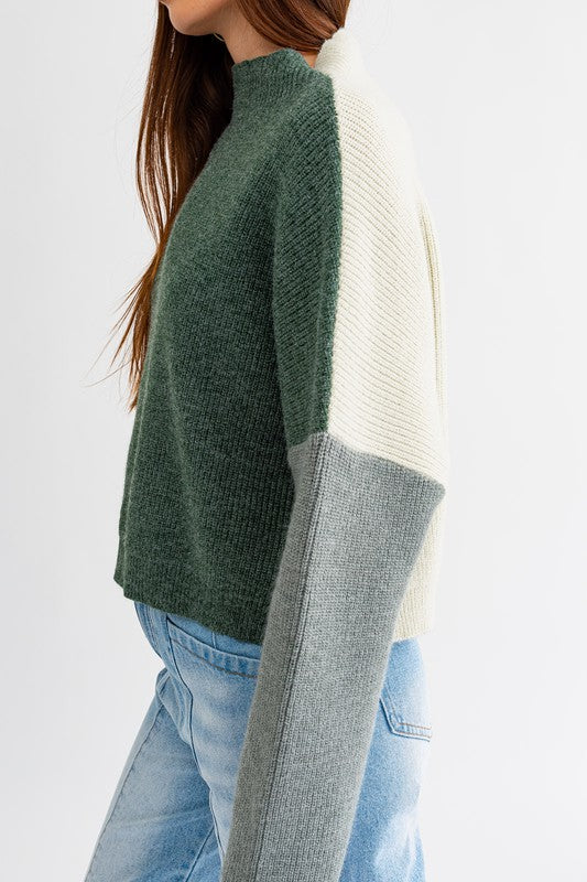 Bold Statement Color Block Sweater -Green-Avah