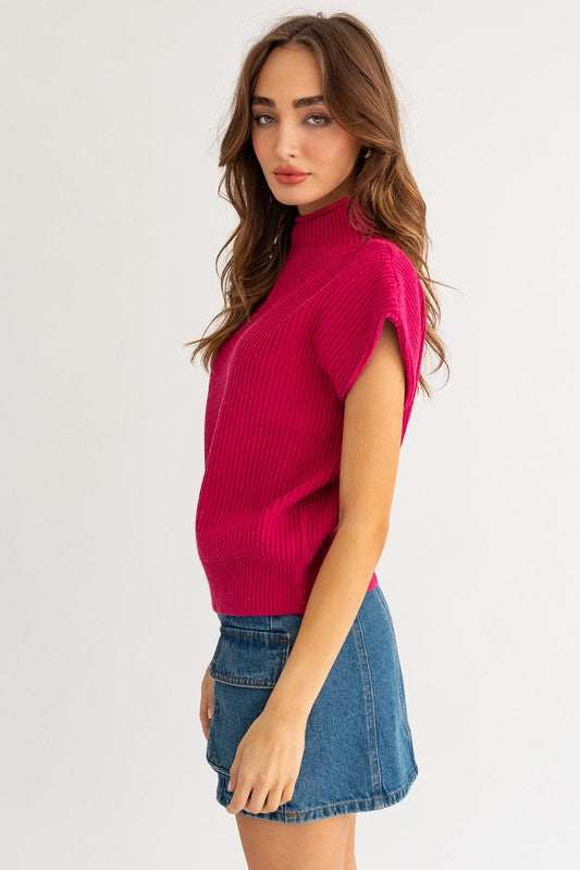 Modern Chic Turtleneck Sweater Vest-Fuchsia-Avah