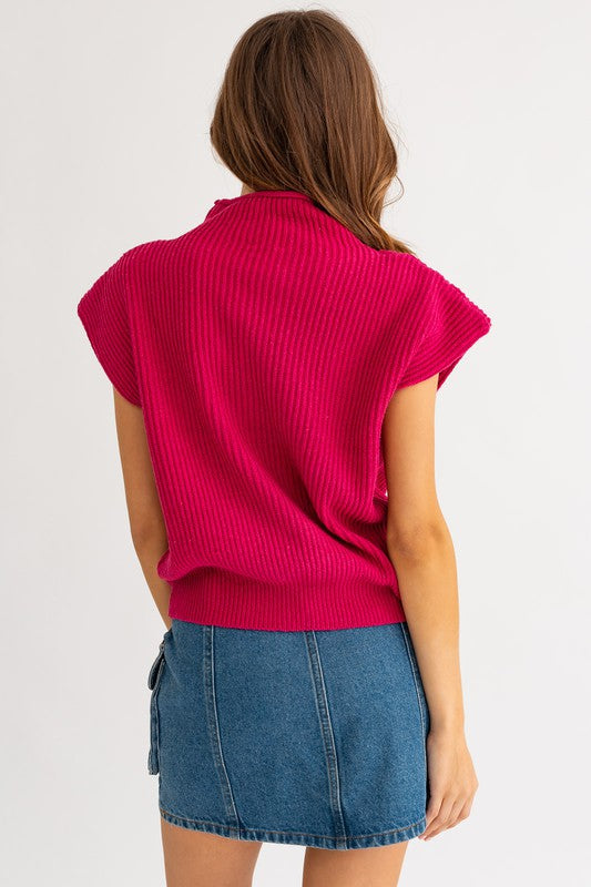 Modern Chic Turtleneck Sweater Vest-Fuchsia-Avah