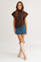 Modern Chic Turtleneck Sweater Vest-Brown-Avah