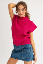 Modern Chic Turtleneck Sweater Vest-Fuchsia-Avah