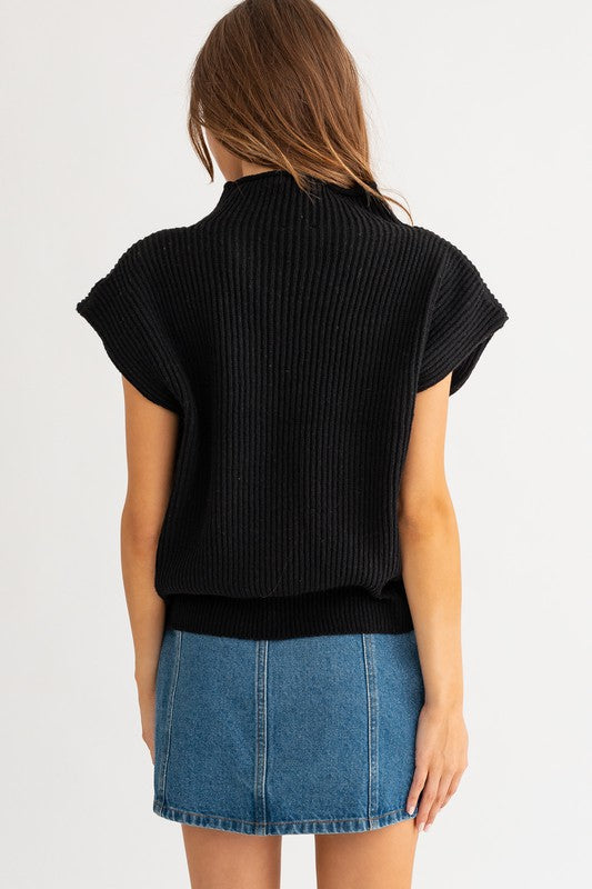 Modern Chic Turtleneck Sweater Vest-Black-Avah
