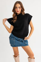 Modern Chic Turtleneck Sweater Vest-Black-Avah