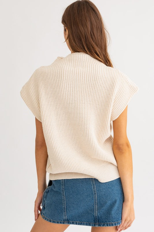 Modern Chic Turtleneck Sweater Vest-Cream-Avah