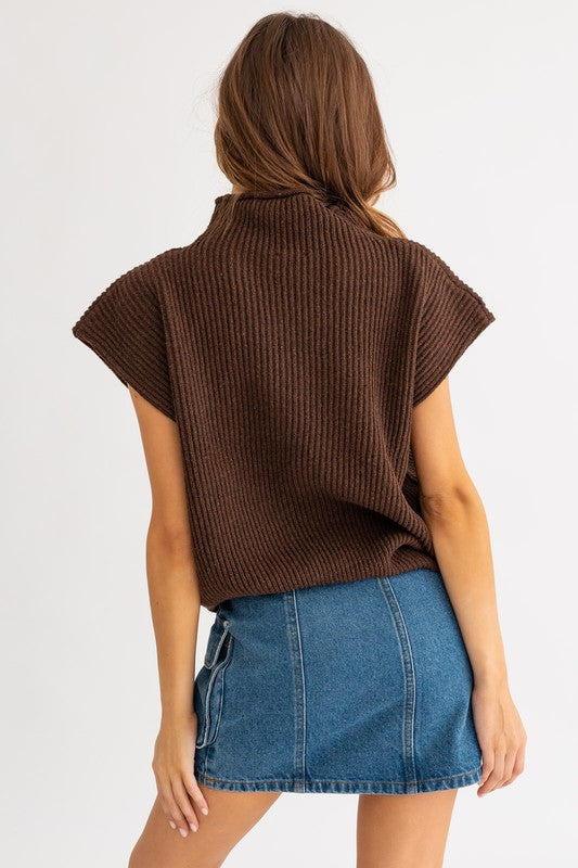 Modern Chic Turtleneck Sweater Vest-Brown-Avah