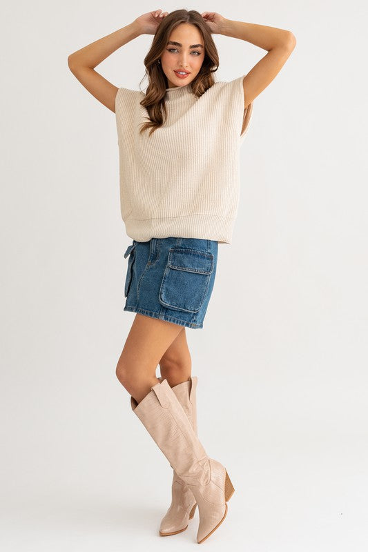 Modern Chic Turtleneck Sweater Vest-Cream-Avah