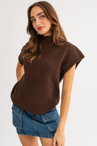 Modern Chic Turtleneck Sweater Vest-Brown-Avah