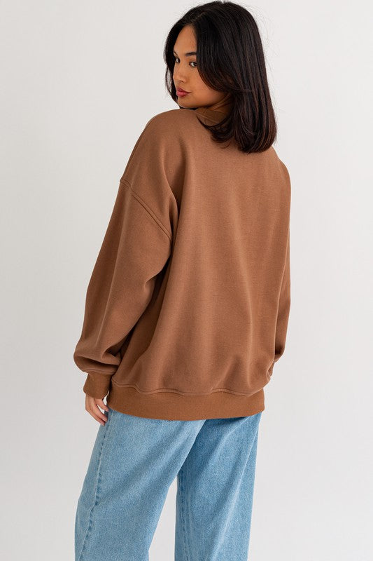 Chill Vibes Embroidered Sweatshirt - Brown-Avah
