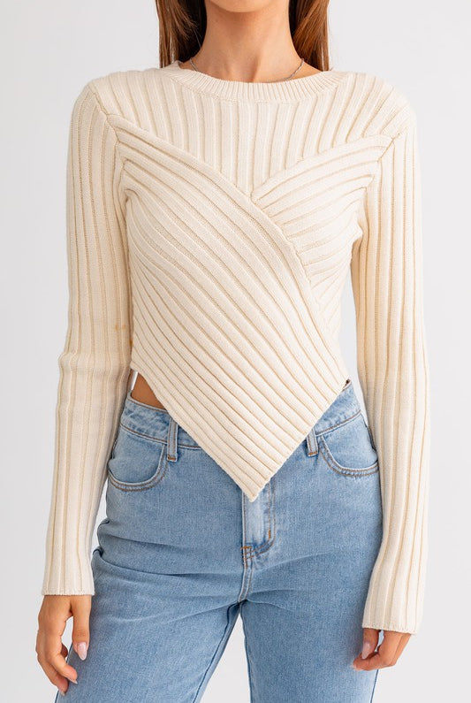 Adriana Knit Cropped Sweater Top-Cream-Avah