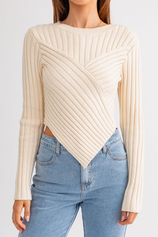 Adriana Knit Cropped Sweater Top-Cream-Avah