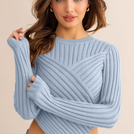 Adriana Knit Cropped Sweater Top-Baby Blue-Avah