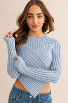 Adriana Knit Cropped Sweater Top-Baby Blue-Avah