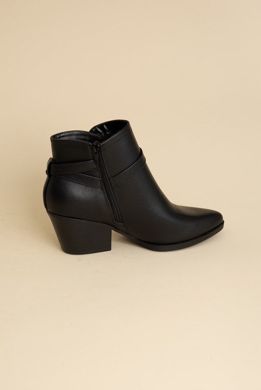 Ankle Boots With Buckle Detail - Black-Avah