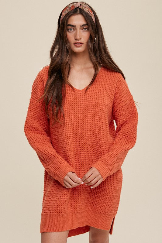 Luxe Lounge Ribbed V-Neck Sweater - Orange-Avah