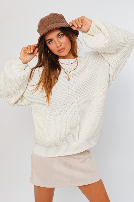 Winter Radiance Ribbed Knit Sweater - White- Avah 