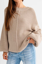 Winter Radiance Ribbed Knit Sweater - Beige- Avah 