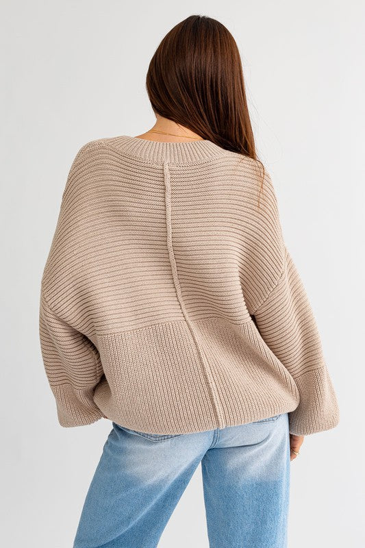 Winter Radiance Ribbed Knit Sweater - Beige- Avah 