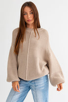 Winter Radiance Ribbed Knit Sweater - Beige- Avah 