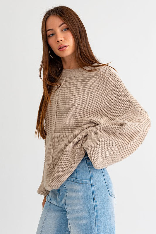 Winter Radiance Ribbed Knit Sweater - Beige- Avah 