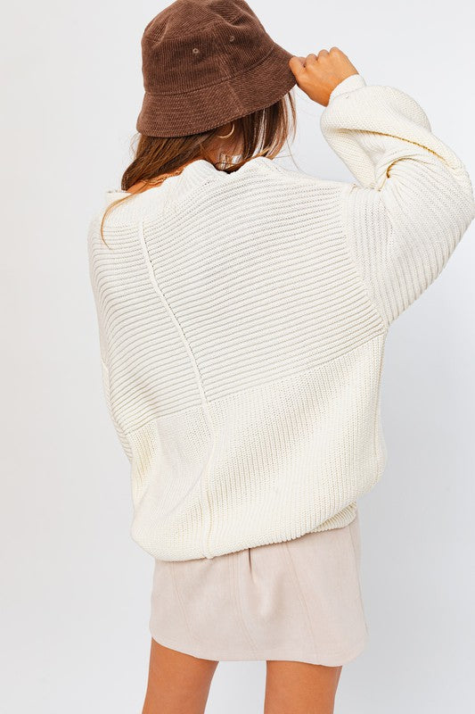 Winter Radiance Ribbed Knit Sweater - White- Avah 