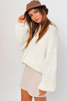 Winter Radiance Ribbed Knit Sweater - White- Avah 