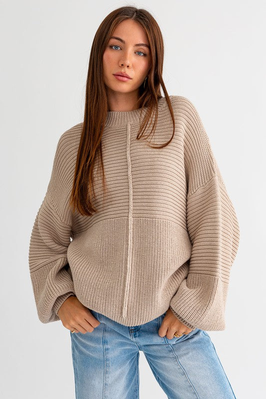 Winter Radiance Ribbed Knit Sweater - Beige- Avah 