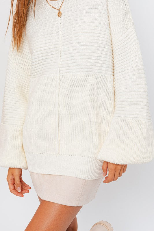 Winter Radiance Ribbed Knit Sweater - White- Avah 